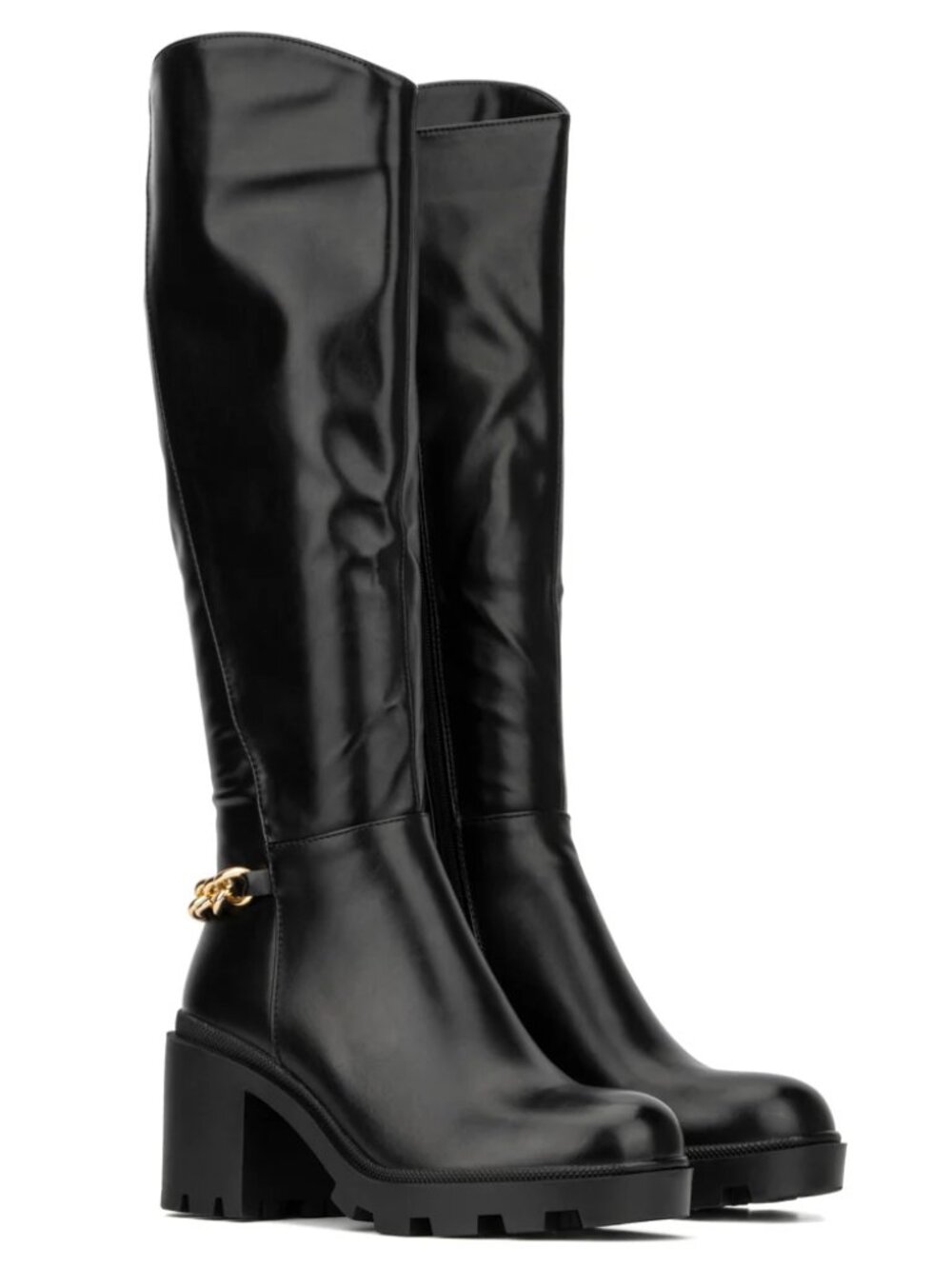 Torgeis Athena Black Lugged Sole Knee Boots Size 11 - NEW